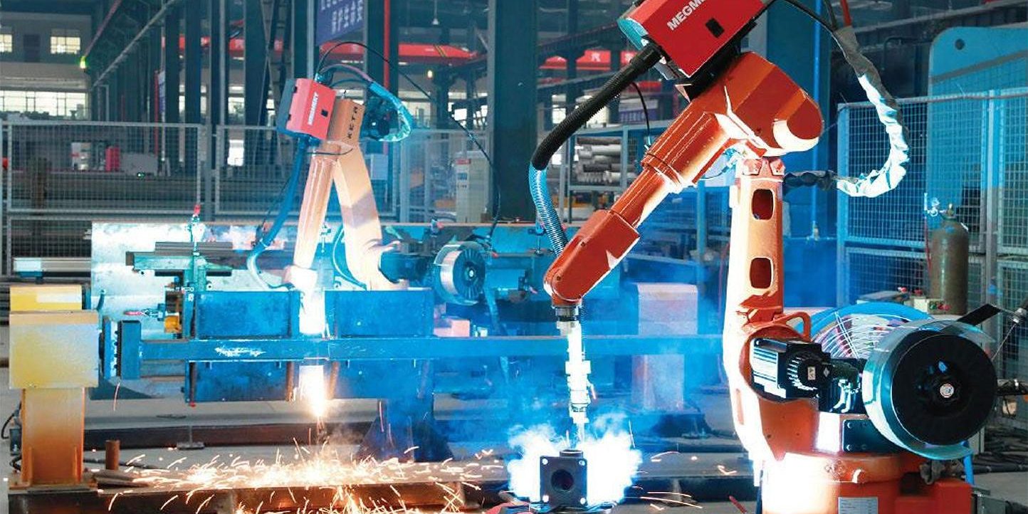 Robot welding production line in the final assembly workshop